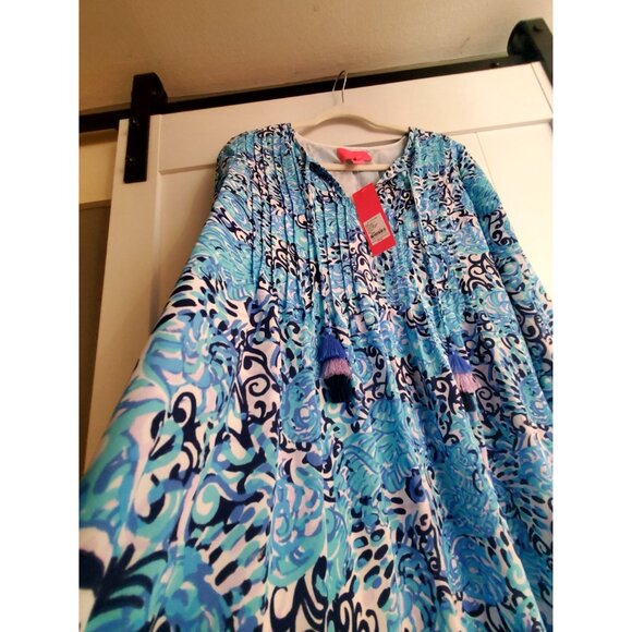 Lilly Pulitzer Blue/White Printed Tunic Dress W/ Tassel Details - S - Picture 5 of 11